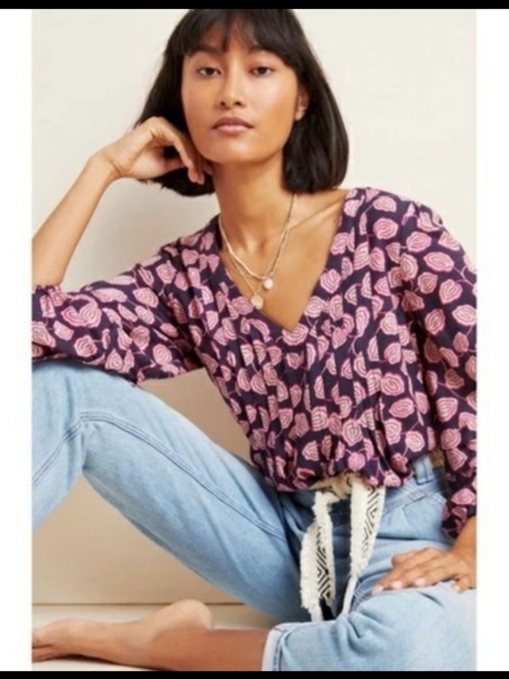 Womens Size X-Small Maeve by Anthropologie Cathy Pleated V-Neck